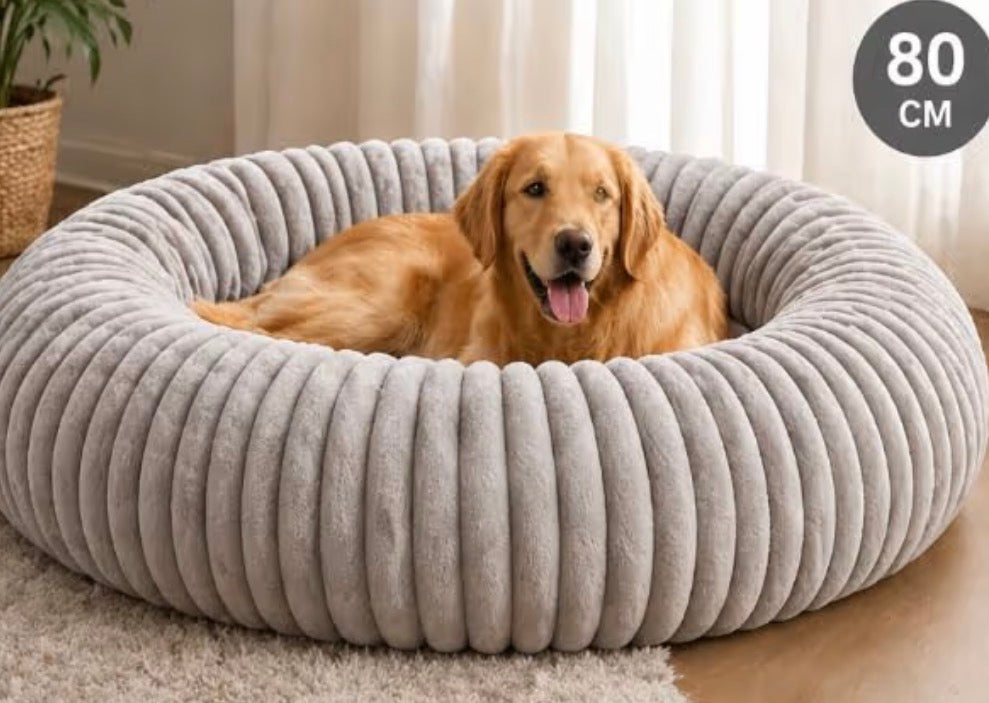 Hundebett& Katzenbett rund 50/80cm Grau - Kuschliges Plüschbett für Katzen & kleine/ mittelgroße Hunde