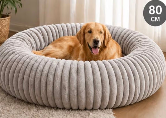 Hundebett& Katzenbett rund 50/80cm Grau - Kuschliges Plüschbett für Katzen & kleine/ mittelgroße Hunde