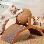 Zwei Katzen spielen gemeinsam am Kratzbaum mit Sisalseil
