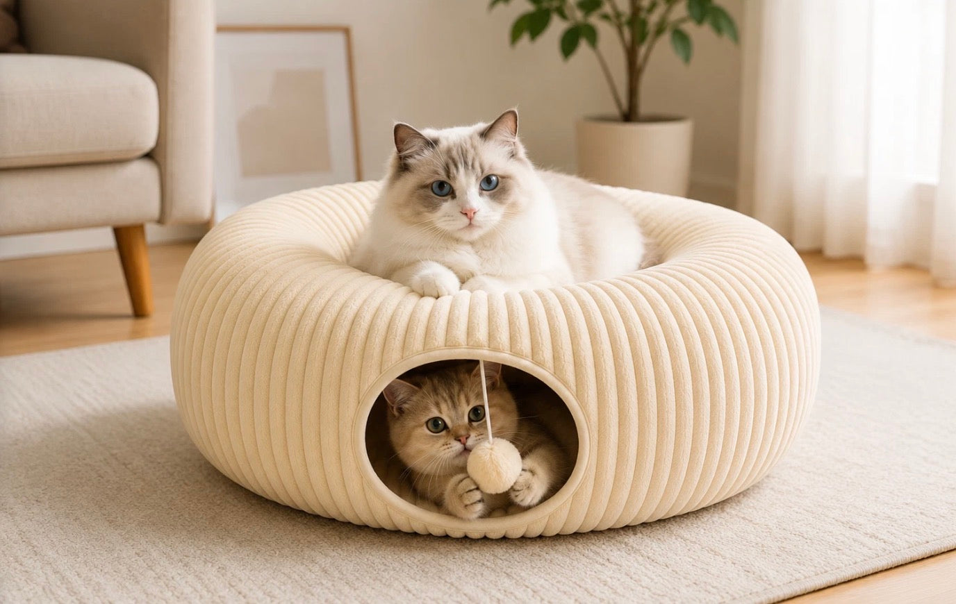 Katzentunnel Katzenbett Katzenhöhle Kuschelbett Katzenhaus Plüsch für Katzen