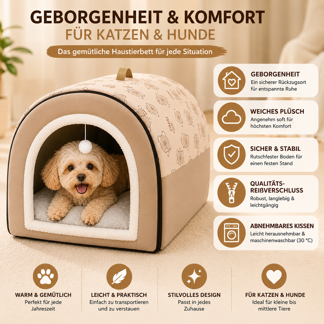 Hundehütte Hundehaus Katzenhaus  Hundebett Hundehöhle Hundekorb Hundesofa  L