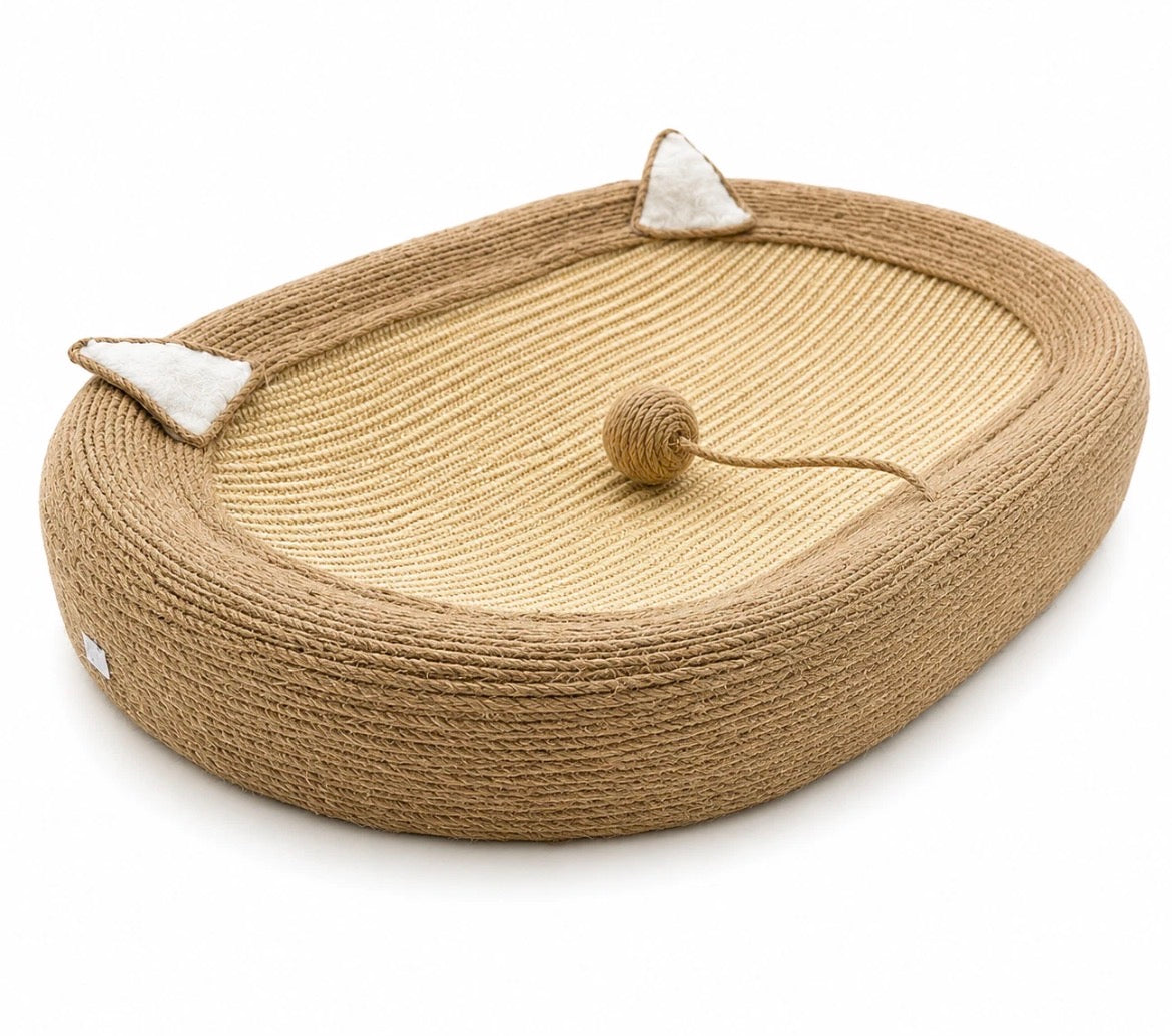 Katzenkratzbrett mit Spielball und Kratzfläche- Kratzbaum, Katzenbett & Katzenspielzeug in einem.