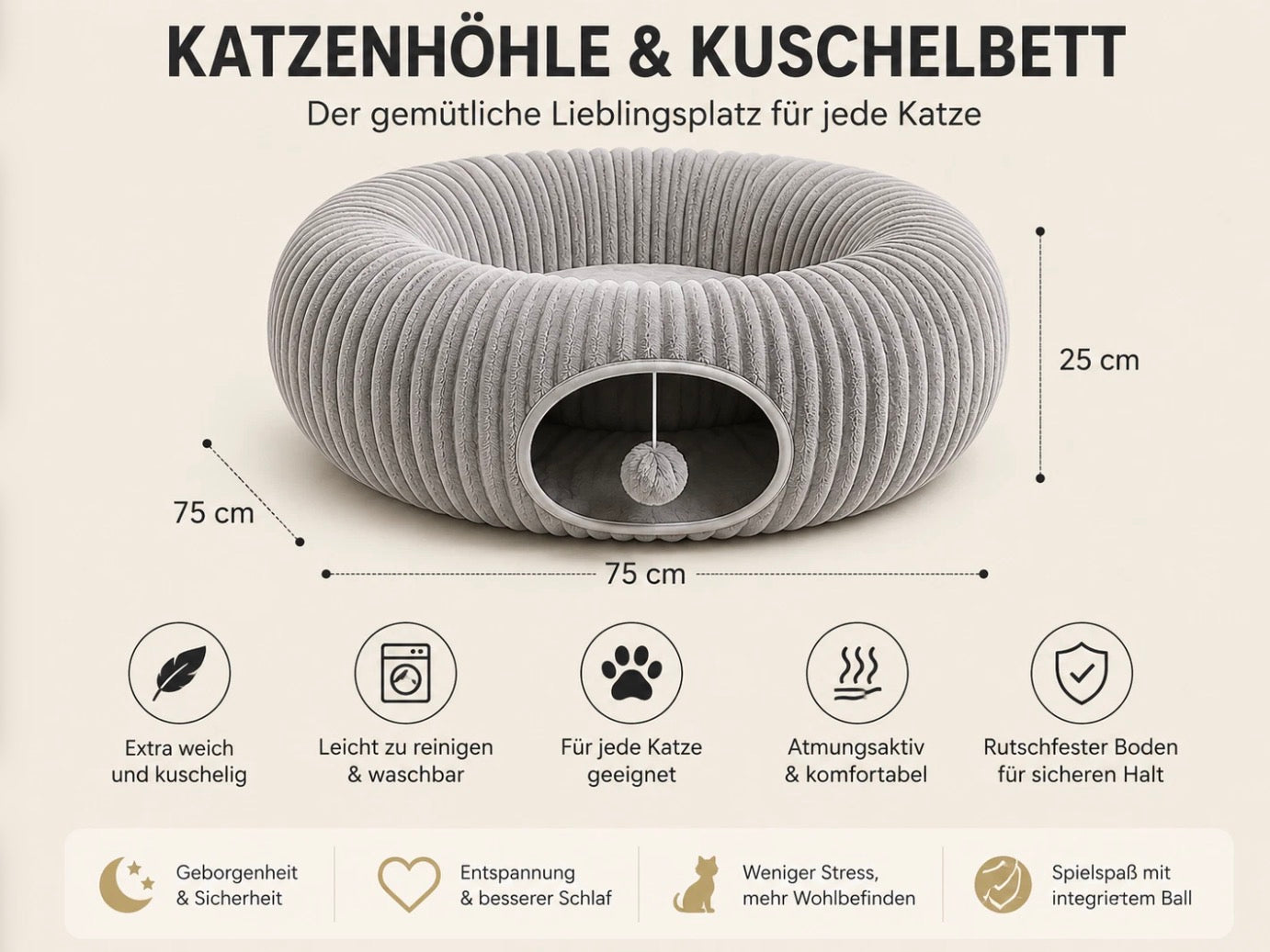 Katzentunnel Katzenbett Katzenhöhle Kuschelbett Katzenhaus Plüsch für Katzen