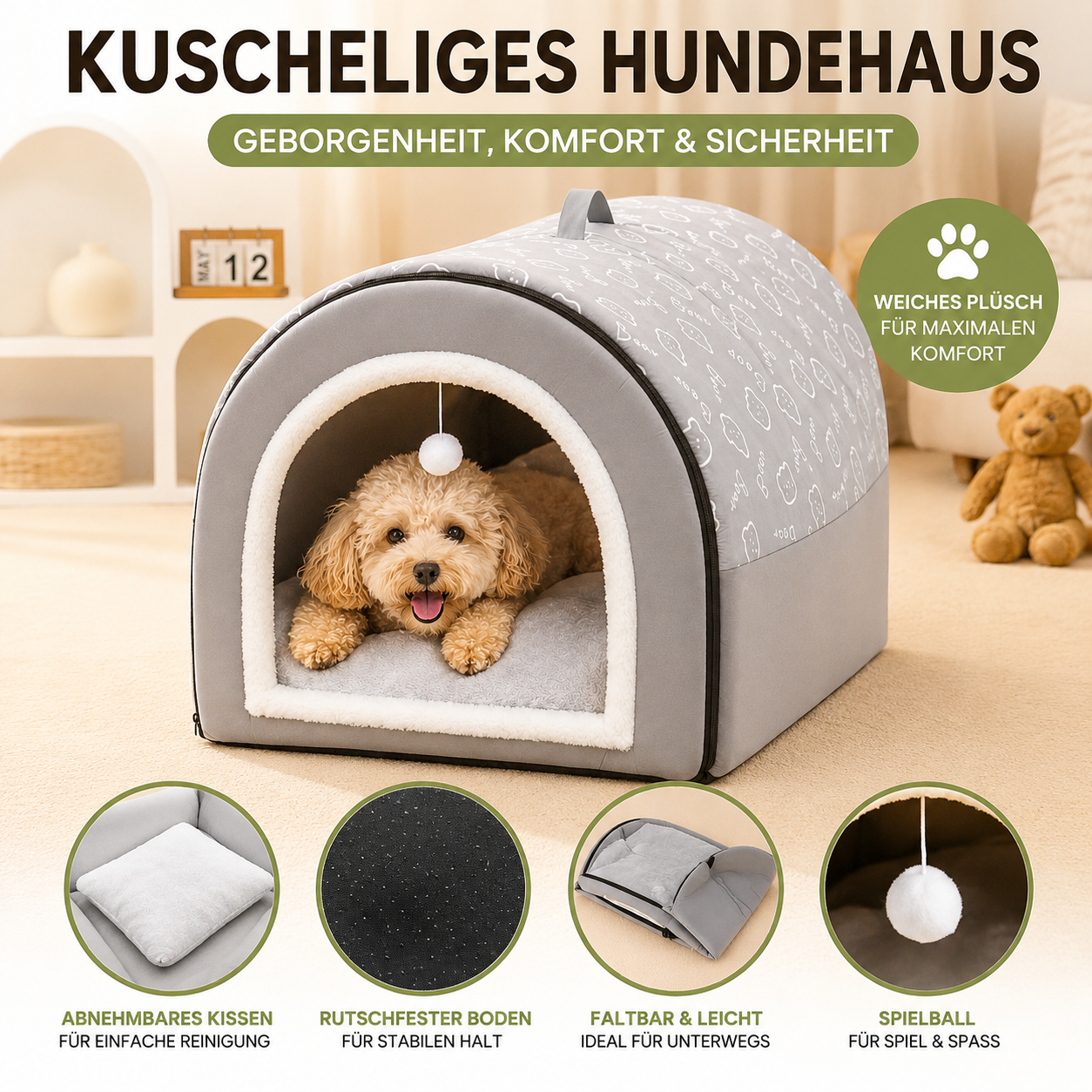 Hundehütte Hundehaus Katzenhaus  Hundebett Hundehöhle Hundekorb Hundesofa  L