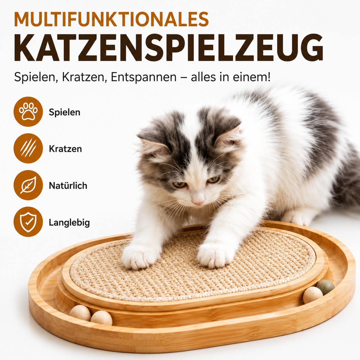 Katzenkratzbrett Katzenbett Katzenspielzeug aus Sisal - stabile Kratzmatte Holz