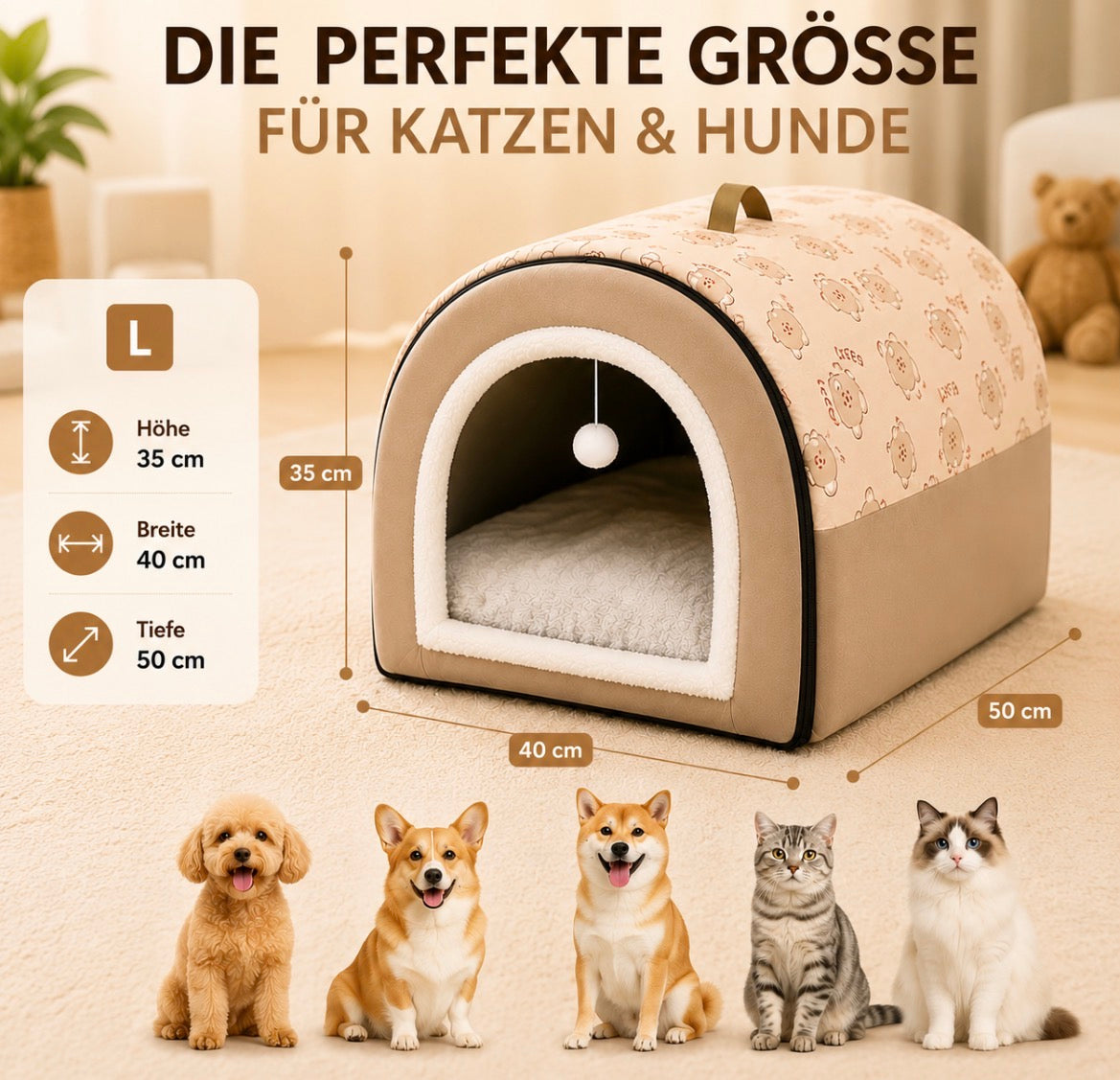 Hundehütte Hundehaus Katzenhaus  Hundebett Hundehöhle Hundekorb Hundesofa  L
