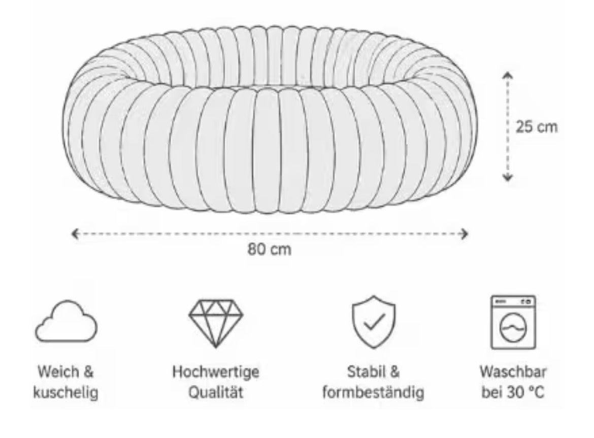 Hundebett& Katzenbett rund 50/80cm Grau - Kuschliges Plüschbett für Katzen & kleine/ mittelgroße Hunde