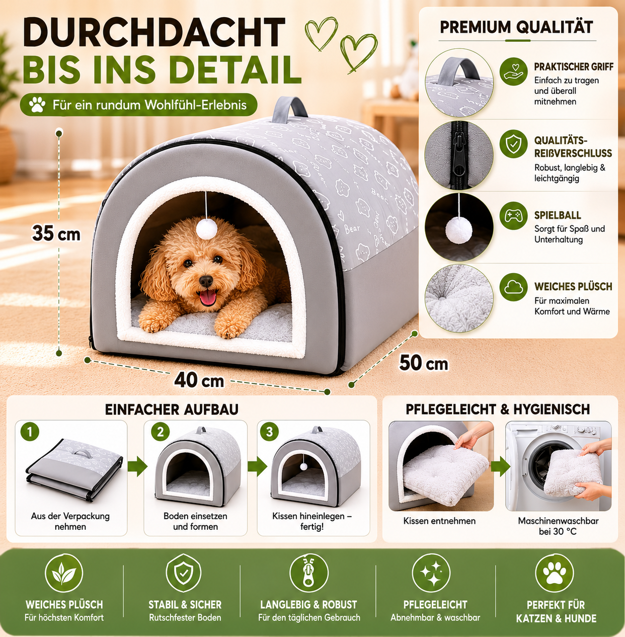 Hundehütte Hundehaus Katzenhaus  Hundebett Hundehöhle Hundekorb Hundesofa  L
