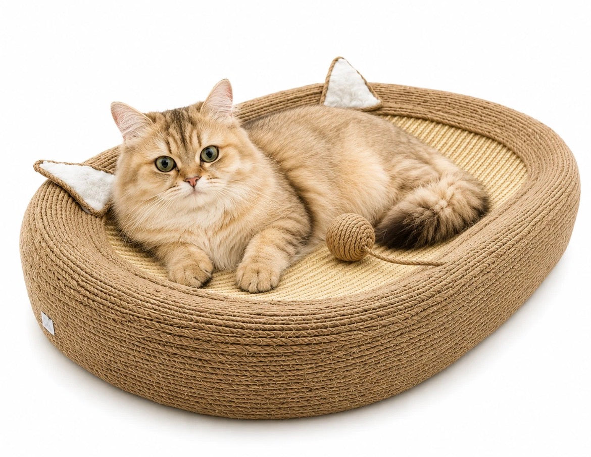 Katzenkratzbrett mit Spielball und Kratzfläche- Kratzbaum, Katzenbett & Katzenspielzeug in einem.
