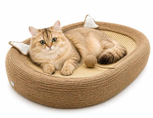 Katzenkratzbrett mit Spielball und Kratzfläche- Kratzbaum, Katzenbett & Katzenspielzeug in einem.
