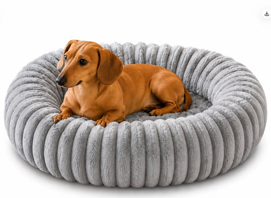 Hundebett& Katzenbett rund 50/80cm Grau - Kuschliges Plüschbett für Katzen & kleine/ mittelgroße Hunde