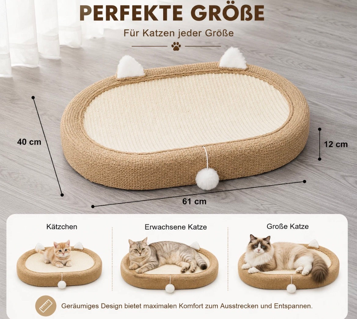 Katzenkratzbrett mit Spielball und Kratzfläche- Kratzbaum, Katzenbett & Katzenspielzeug in einem.