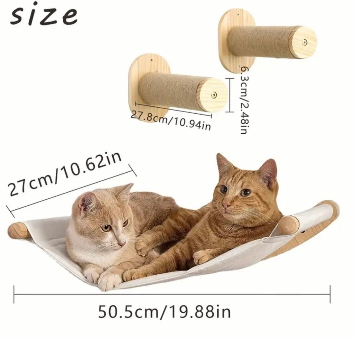 Katzen Kletterwand mit Katzenhängematte, Kratzbaum, Liegeplatz & 2 Kratztreppen