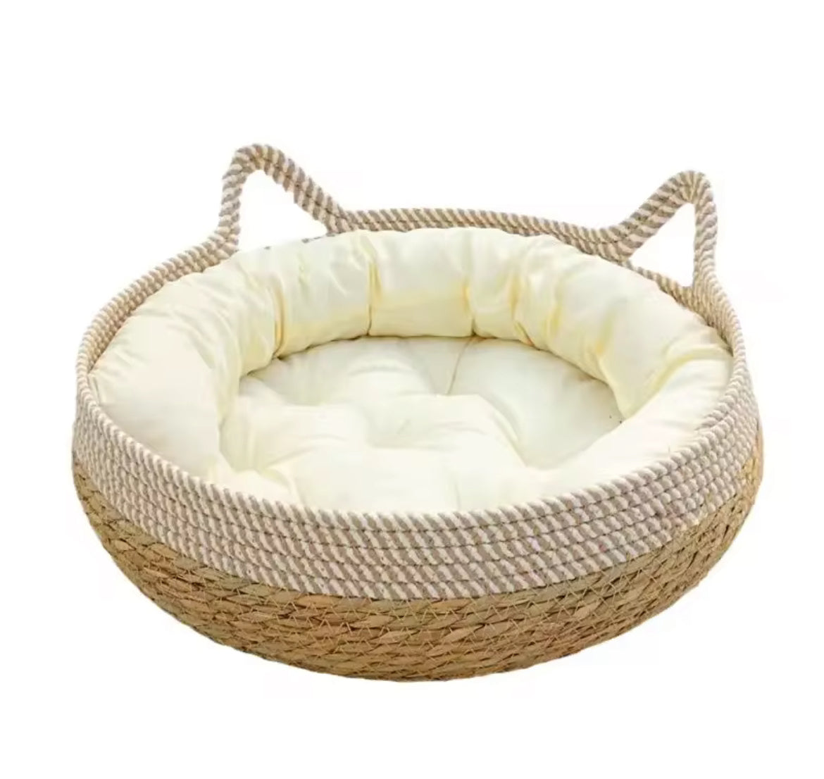 Katzenbett Katzenkorb Katzenhöhle Katzennest Haustierbett aus SIsal mit Kissen und Spielball, atmungsaktiv und waschbar.
