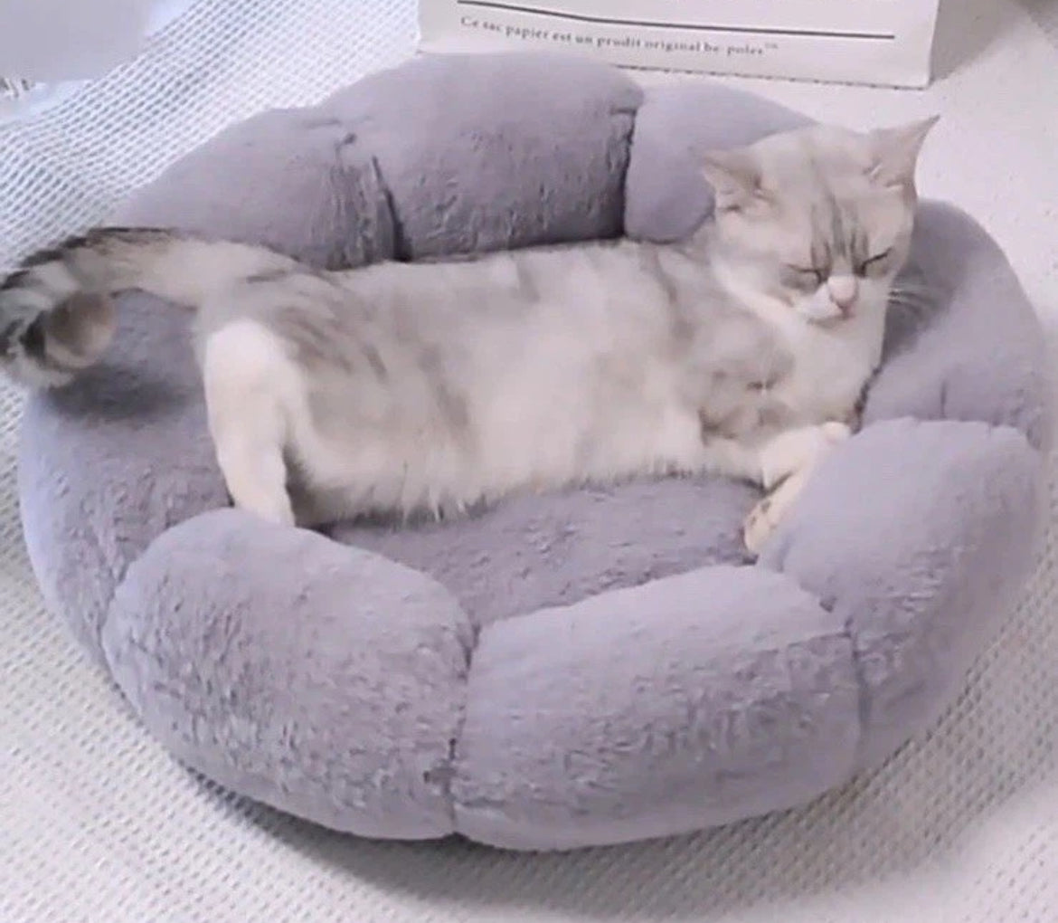 Katzenbett Hundebett rund 50 cm Plüsch grau/beige - perfekter Schlafplatz für Katzen & kleine Hunde.