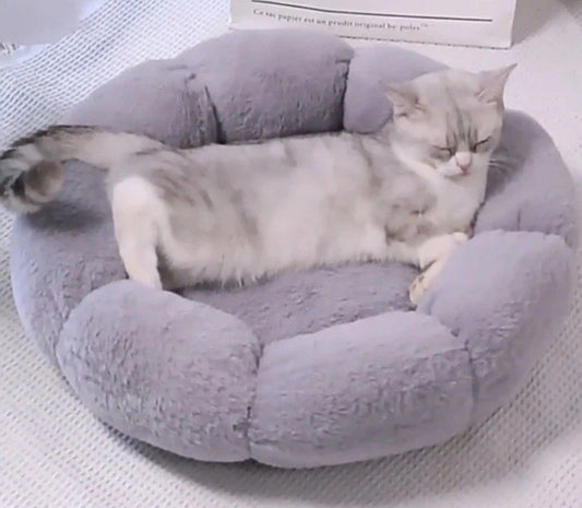 Katzenbett Hundebett rund 50 cm Plüsch grau/beige - perfekter Schlafplatz für Katzen & kleine Hunde.