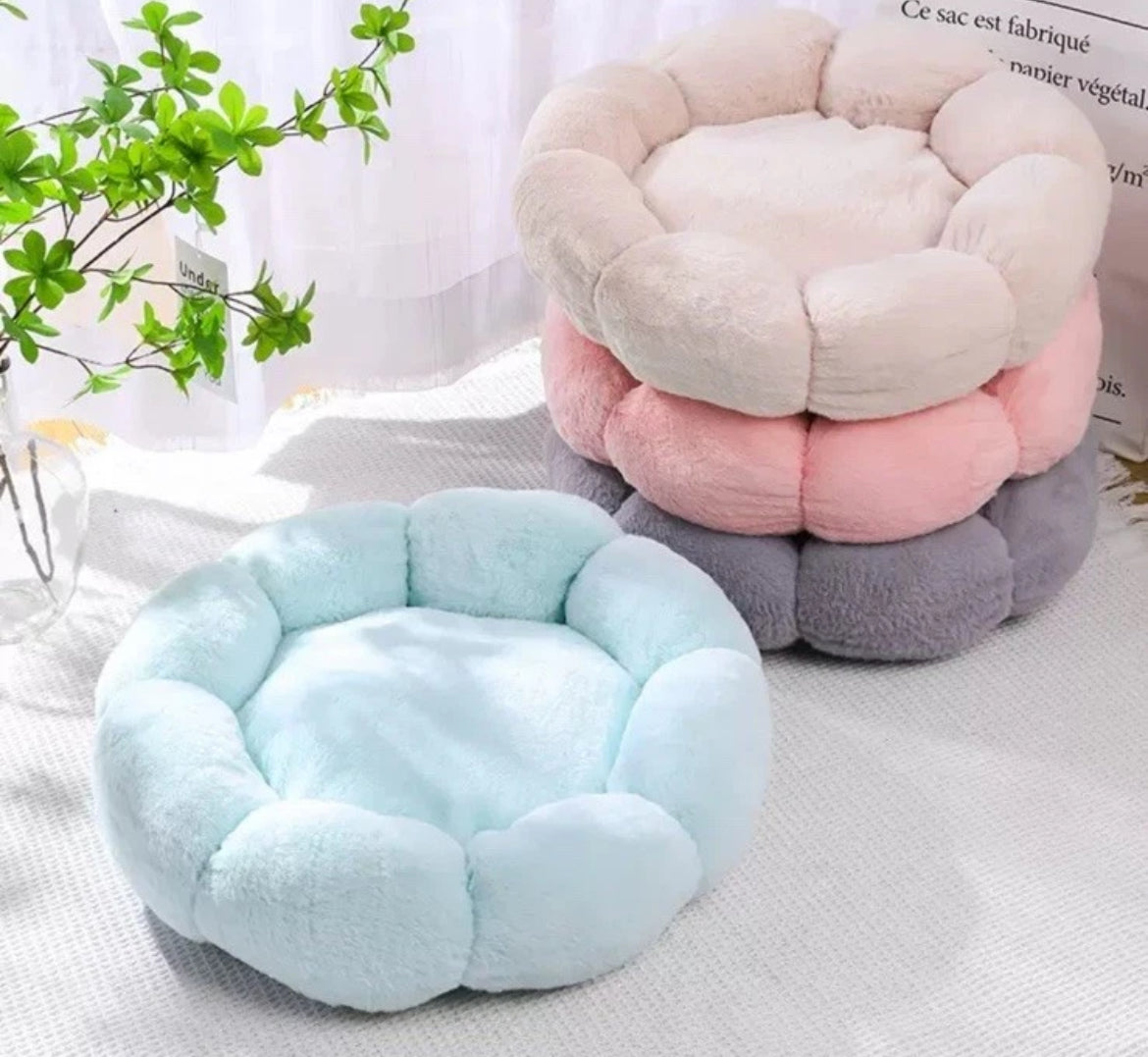 Katzenbett Hundebett rund 50 cm Plüsch grau/beige - perfekter Schlafplatz für Katzen & kleine Hunde.