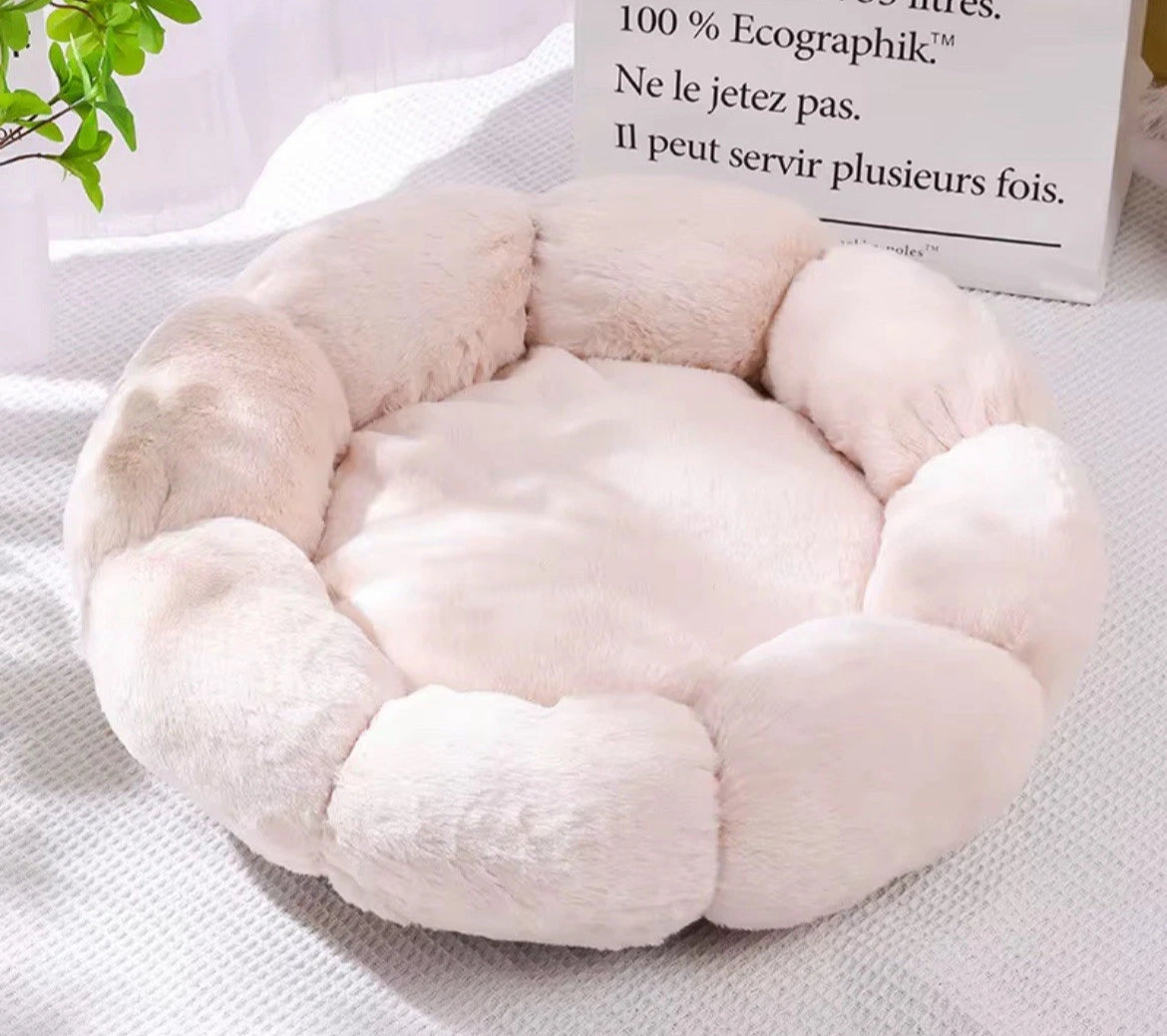 Katzenbett Hundebett rund 50 cm Plüsch grau/beige - perfekter Schlafplatz für Katzen & kleine Hunde.