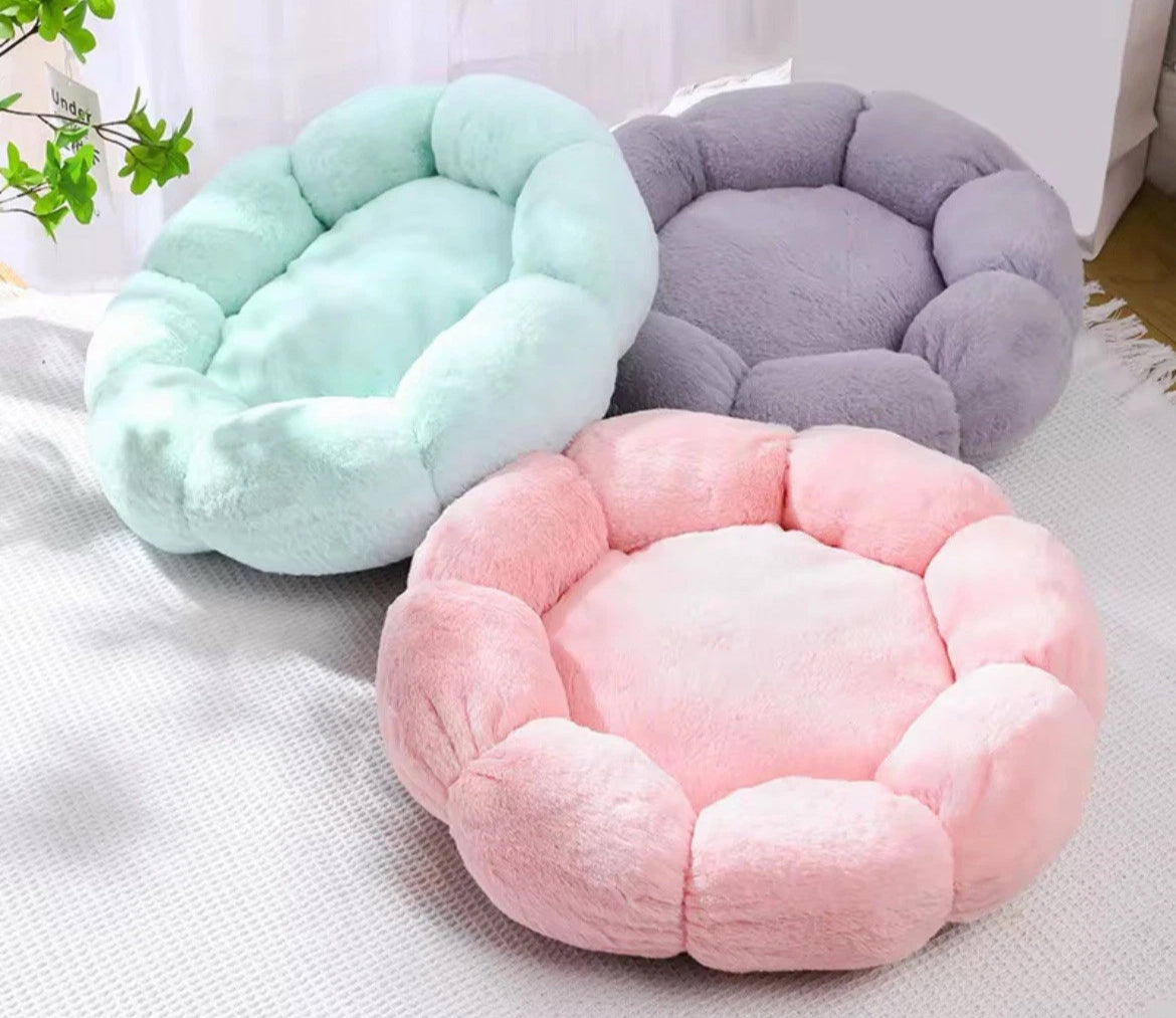 Katzenbett Hundebett rund 50 cm Plüsch grau/beige - perfekter Schlafplatz für Katzen & kleine Hunde.