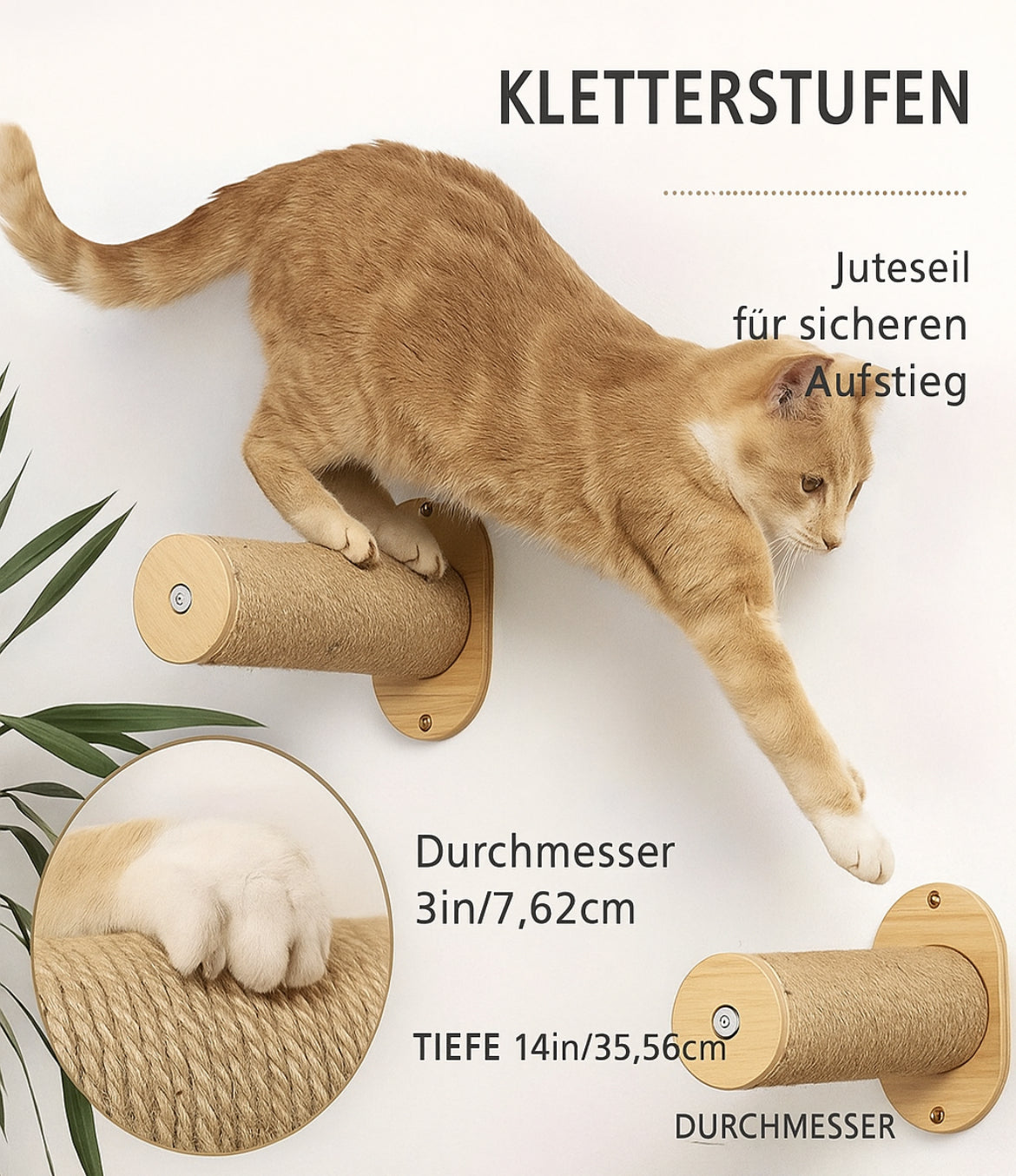 Katzen Kletterwand mit Katzenhängematte, Kratzbaum, Liegeplatz & 2 Kratztreppen