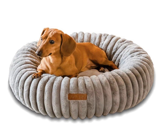 Hundebett& Katzenbett rund 50/80cm Grau - Kuschliges Plüschbett für Katzen & kleine/ mittelgroße Hunde
