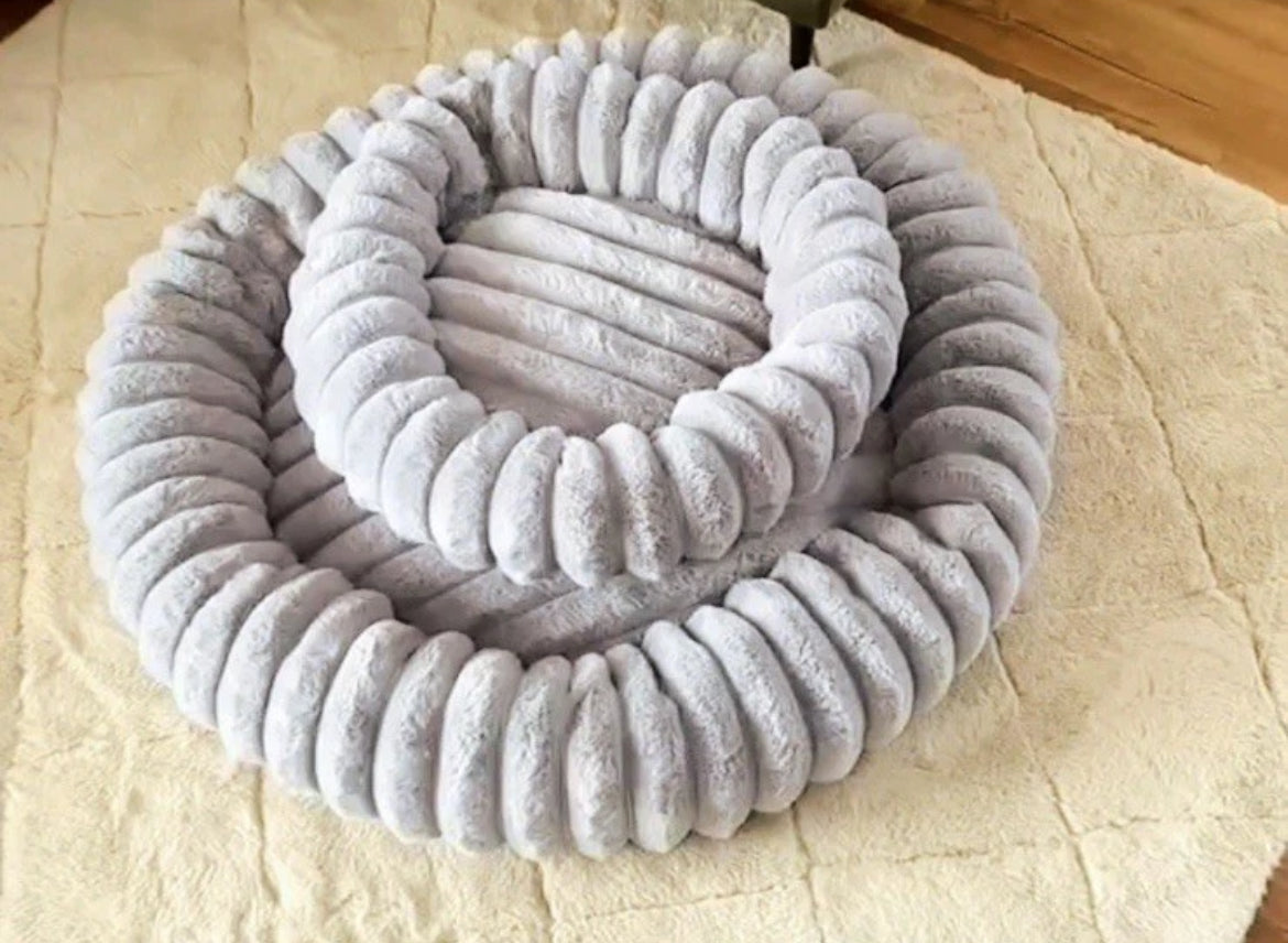 Hundebett& Katzenbett rund 50/80cm Grau - Kuschliges Plüschbett für Katzen & kleine/ mittelgroße Hunde