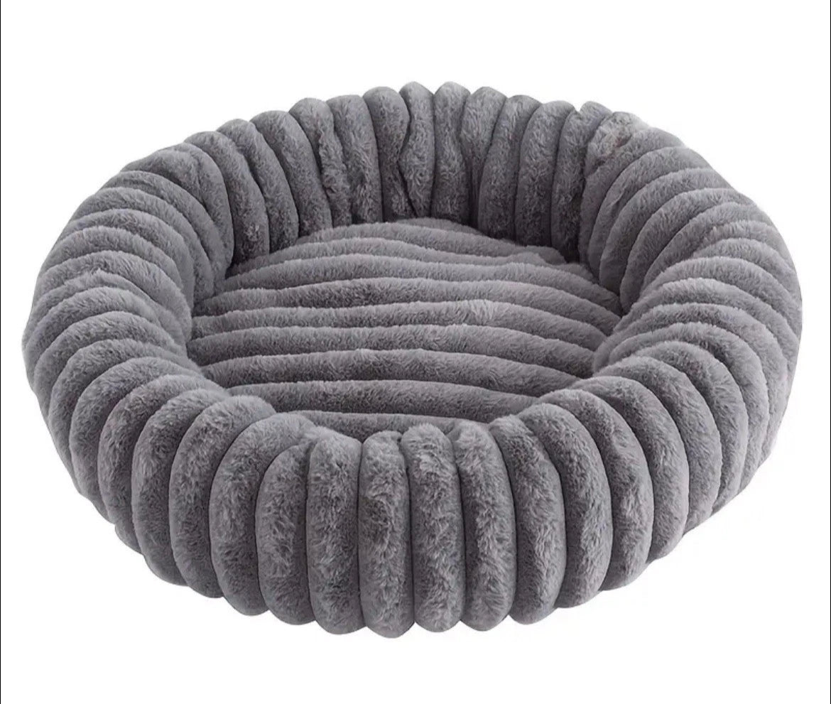 Hundebett& Katzenbett rund 50/80cm Grau - Kuschliges Plüschbett für Katzen & kleine/ mittelgroße Hunde