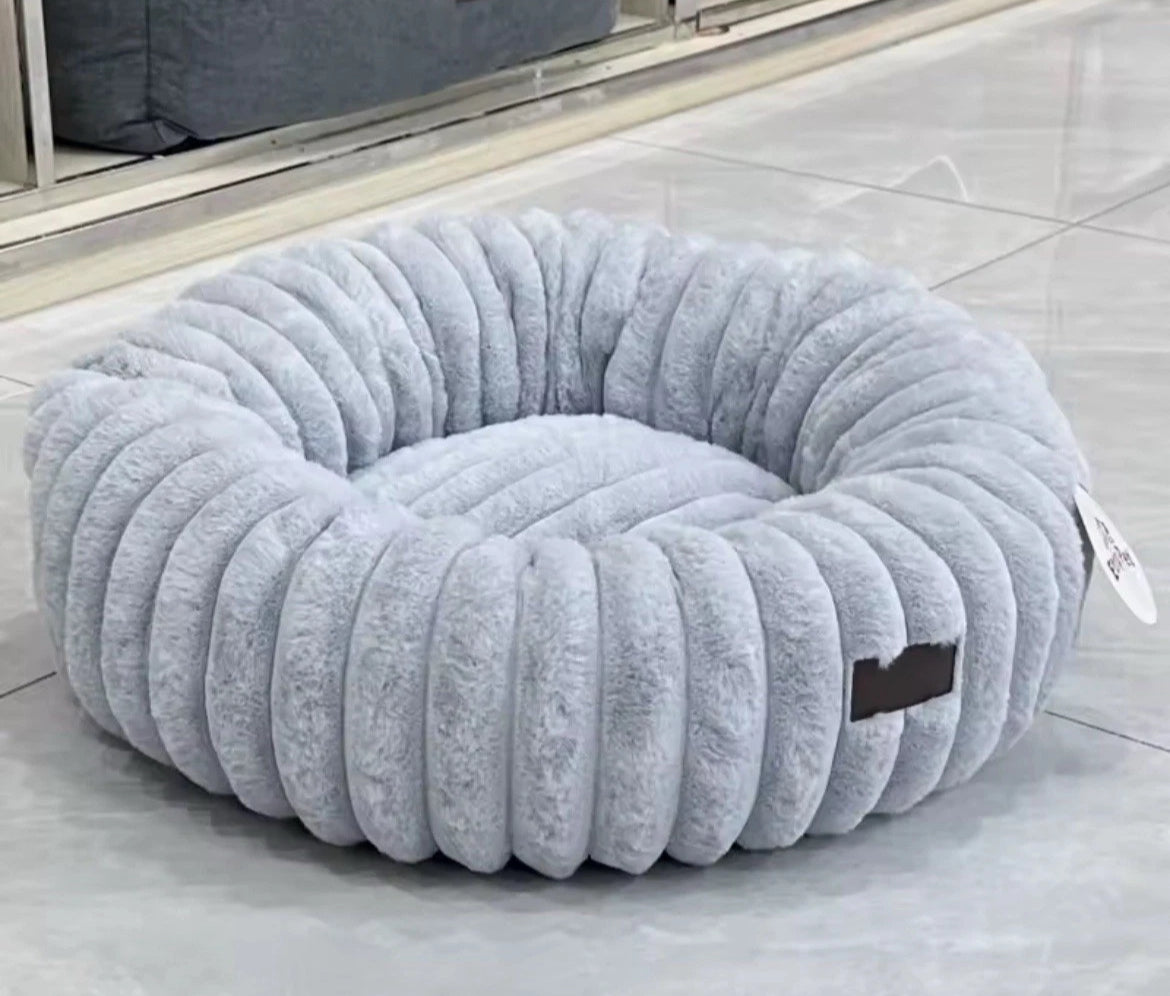 Hundebett& Katzenbett rund 50/80cm Grau - Kuschliges Plüschbett für Katzen & kleine/ mittelgroße Hunde