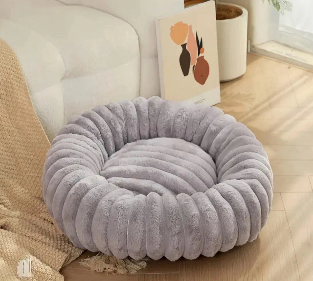 Hundebett& Katzenbett rund 50/80cm Grau - Kuschliges Plüschbett für Katzen & kleine/ mittelgroße Hunde