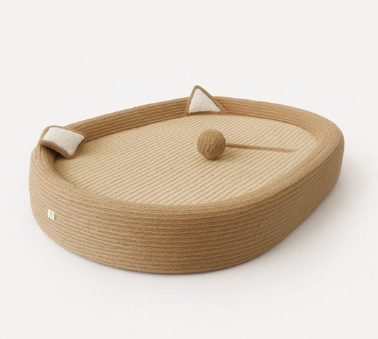 Katzenkratzbrett mit Spielball und Kratzfläche- Kratzbaum, Katzenbett & Katzenspielzeug in einem.