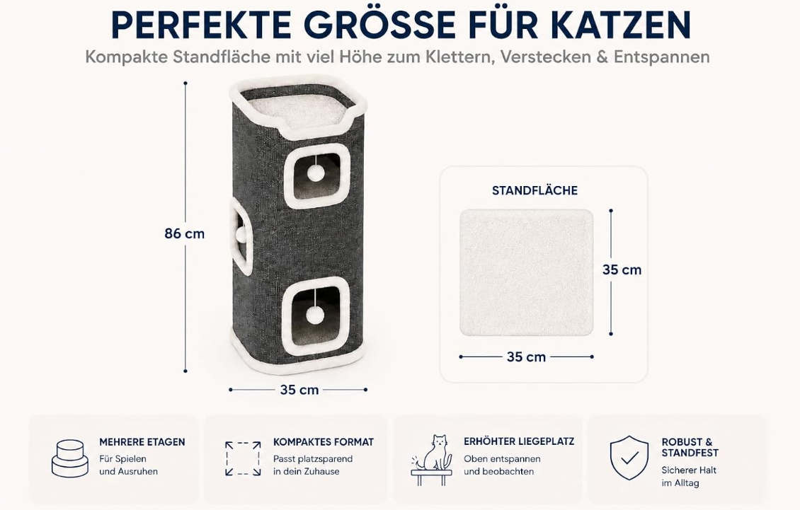 Katzenturm Kratztonne 3 Ebenen Kratzbaum 86cm